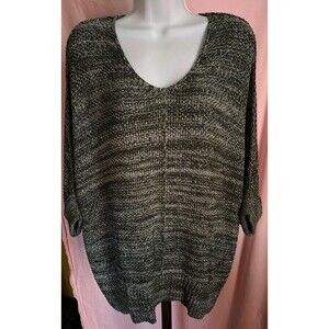 52seven Womens L Gray Marled Knit Sweater Oversized V Neck Dolman Sleeve